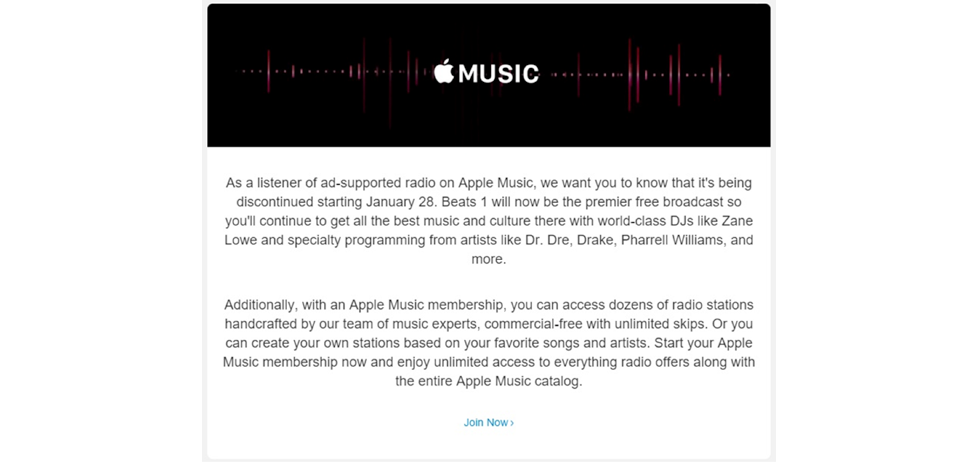 Ad-Supported Apple Music Goodbye Letter
