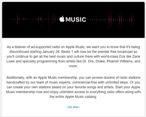 Ad-Supported Apple Music Goodbye Letter