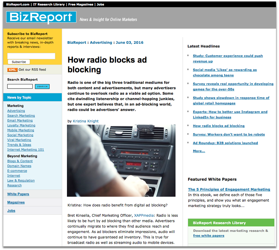 BizReport XAPPmedia Interview on Ad Blocking